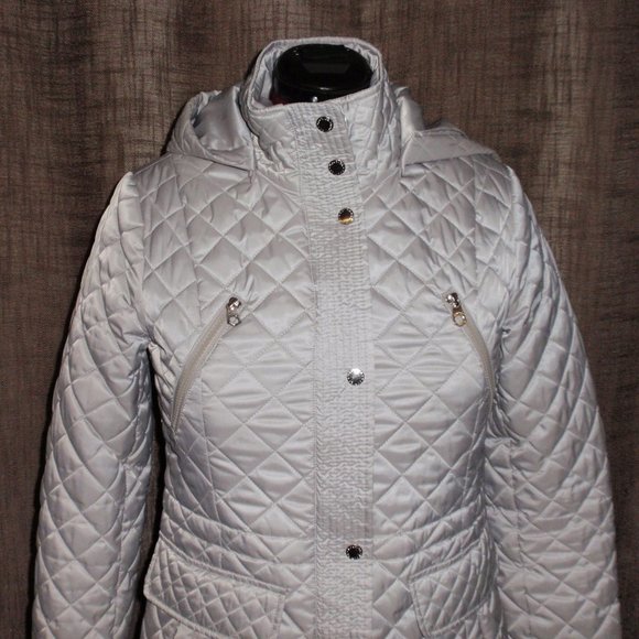 Nautica Silver Gray Quilted Puffer Jacket Removable Hood Sz S - Picture 2 of 16